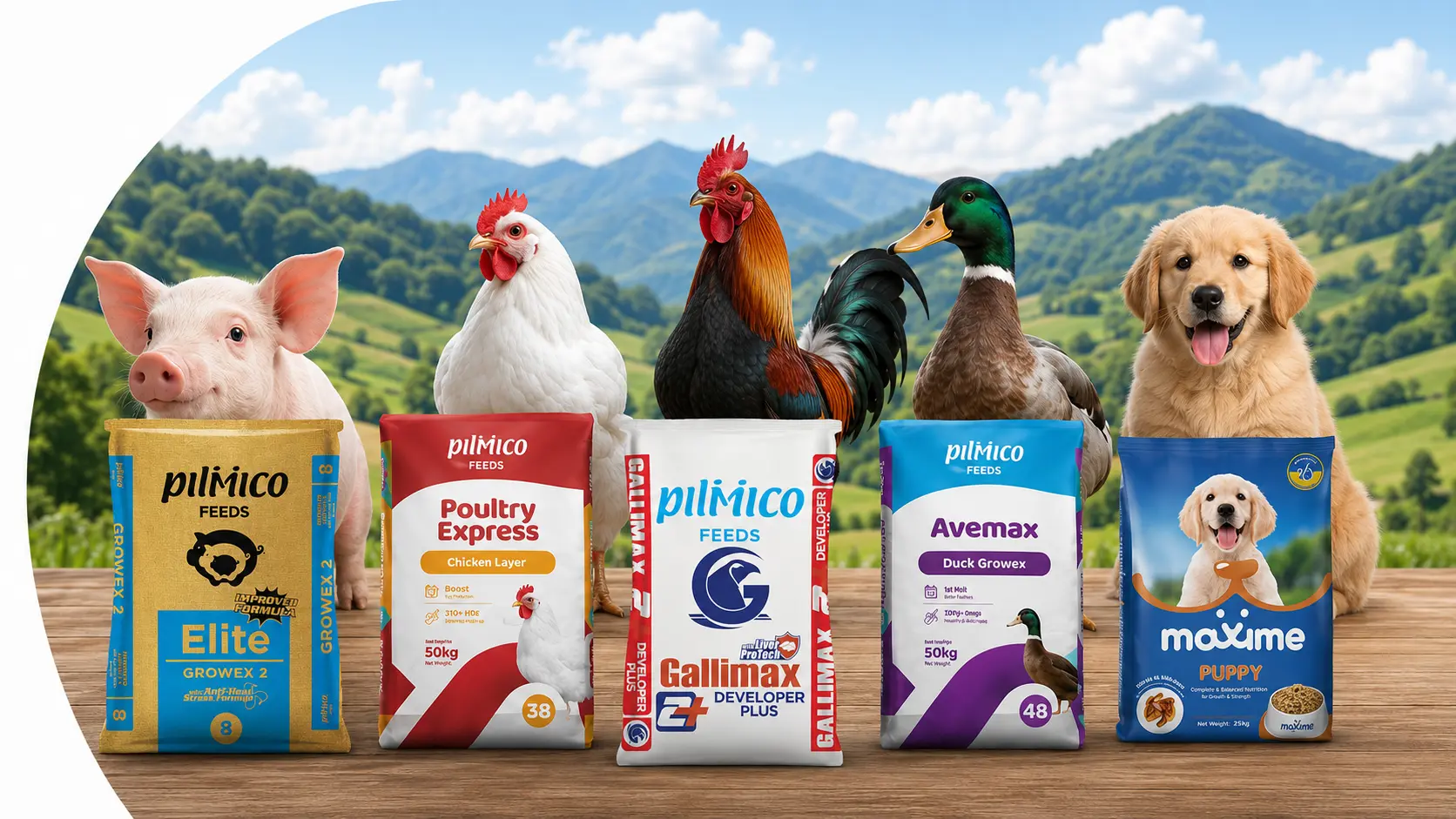Pilmico animal feeds for swine, poultry, gamefowl, ducks, and pets in a Panay farm setting