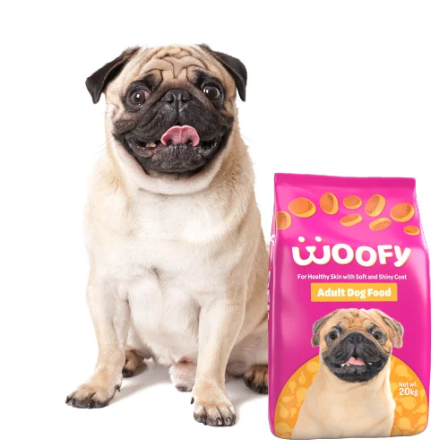 Woofy Adult Dog Food with a pug